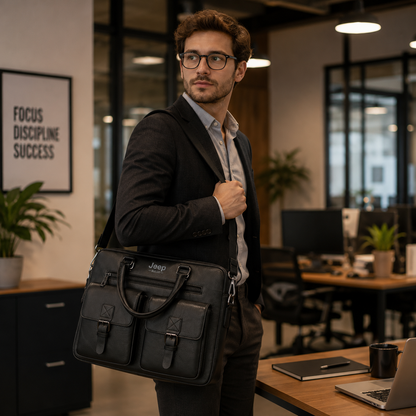 Geantă business laptop SAMARKAND, 38x7x28 cm, Piele Ecologică, Negru