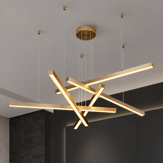 Lustra LED suspendata cu telecomanda GINEVRA 63W, 5 Elemente, lumina Rece/Calda/Neutra, Auriu