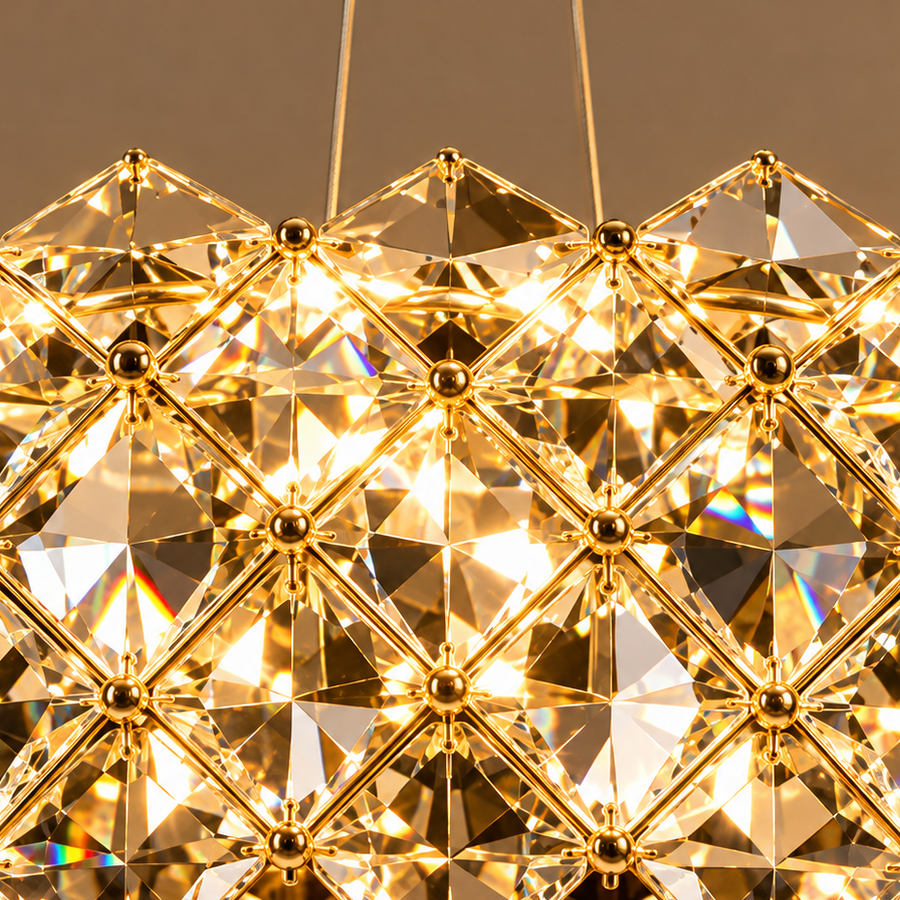 Candelabru Cristal KALTO Eleganza, 106W, Lumina Rece/Calda/Neutra, Inaltime Reglabila, Metal si Cristal, Crom Lucios