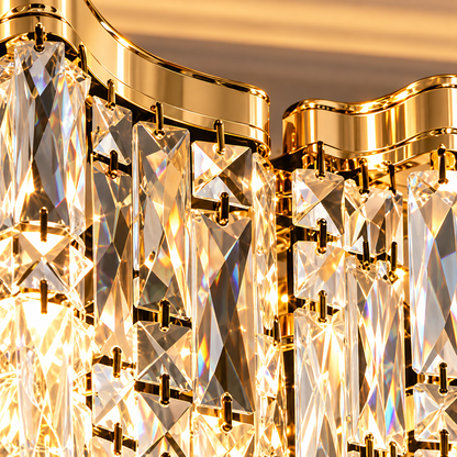 Candelabru Cristal VETRA Nobile 6xE14, D40 cm, Auriu, Inaltime Reglabila, Metal si Cristal