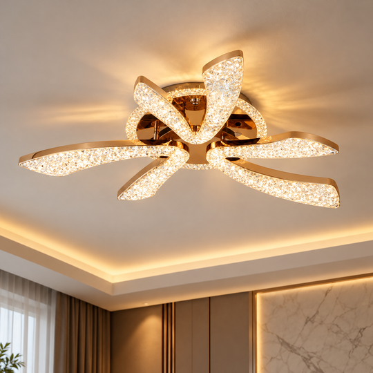 Lustra LED CHARM Eleganza cu telecomanda si cristal, 44W, Ø50cm, 3 Surse, Lumina Rece/Calda/Neutra, Dimabila, Auriu