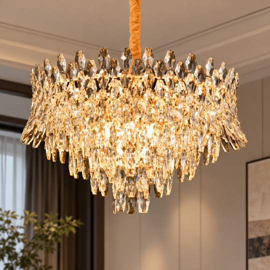 Candelabru Cristal MONARCH Eleganza 3xE14, Diametru 50cm, Inaltime 35cm, Auriu Lucios, Inaltime Reglabila, Design Elegant