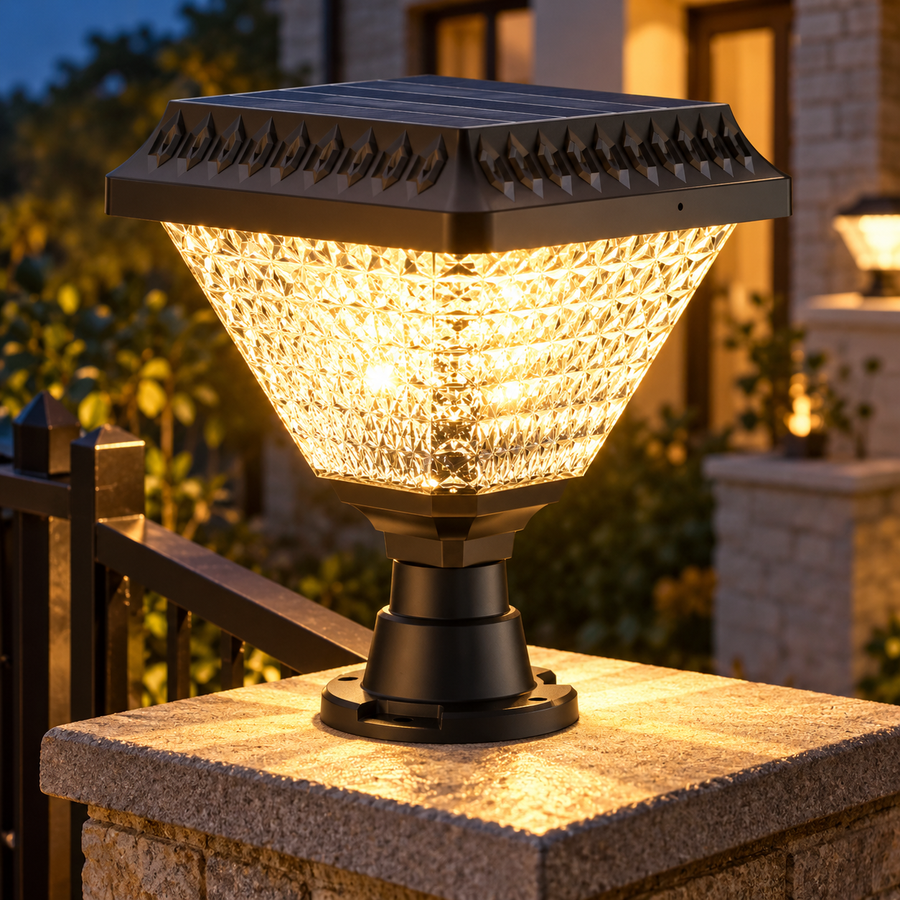 Lampa Solara LED pentru Stalp Exterior SOLEO, 8W, Lumina Calda/Rece/Neutra + RGB, Forma Patrata, Aluminiu, Negru, Dimabila