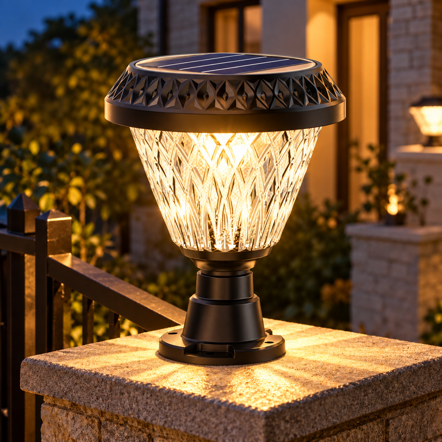 Lampa Solara LED pentru Stalp Exterior KATTAKURGAN, 8W, Lumina Calda/Rece/Neutra + RGB, Forma Rotunda, Aluminiu, Negru, Dimabila
