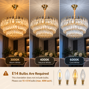 Candelabru Cristal MAJESTIC Magno 15x E14, Diametru 60cm, Auriu Lucios, Inaltime Reglabila