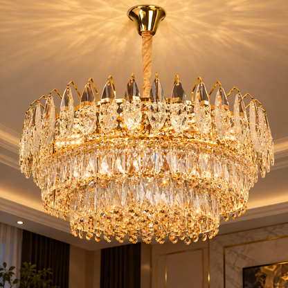 Candelabru Cristal MAJESTIC Magno 15x E14, Diametru 60cm, Auriu Lucios, Inaltime Reglabila