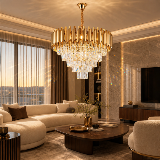 Candelabru Cristal VERSAILLES Eleganza 8x E14, Diametru 50cm, Auriu, Inaltime Reglabila