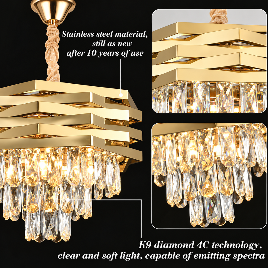 Candelabru Cristal HEXA Ø30cm 3xE14 Auriu Inaltime Reglabila