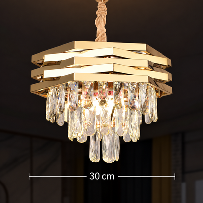Candelabru Cristal HEXA Ø30cm 3xE14 Auriu Inaltime Reglabila