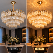 Candelabru Cristal MAJESTIC Regalis 21x E14, Diametru 80cm, Auriu Lucios, Inaltime Reglabila