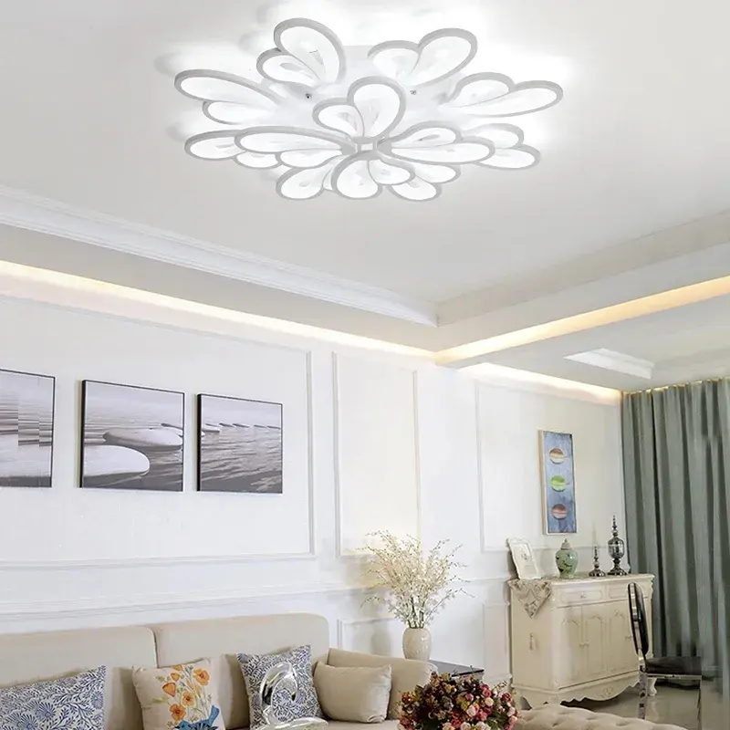 Lustra LED cu telecomanda BLOSSOM 146W, 12 Petale, lumina Rece/Calda/Neutra 3000k/4000k/6000k, Dimabila, Alb