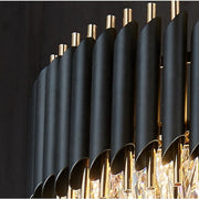 Candelabru Cristal VERSAILLES Eleganza 7x E14, Diametru 49cm, Auriu Lucios si Negru, Inaltime Reglabila