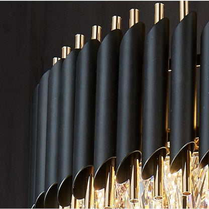 Candelabru Cristal VERSAILLES Eleganza 7x E14, Diametru 49cm, Auriu Lucios si Negru, Inaltime Reglabila