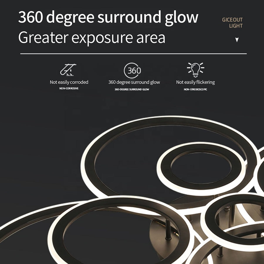 Lustra LED cu telecomanda BETTY 41W, 3 Cercuri, lumina Rece/Calda/Neutra, Dimabila, Negru