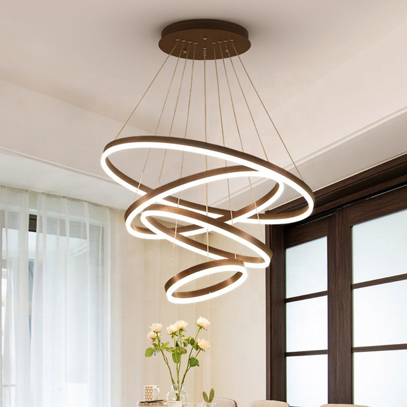 Lustra LED suspendata cu telecomanda CASIANA 130W, 4 Cercuri, lumina Rece/Calda/Neutra, Dimabila, Negru, Inaltime Reglabila