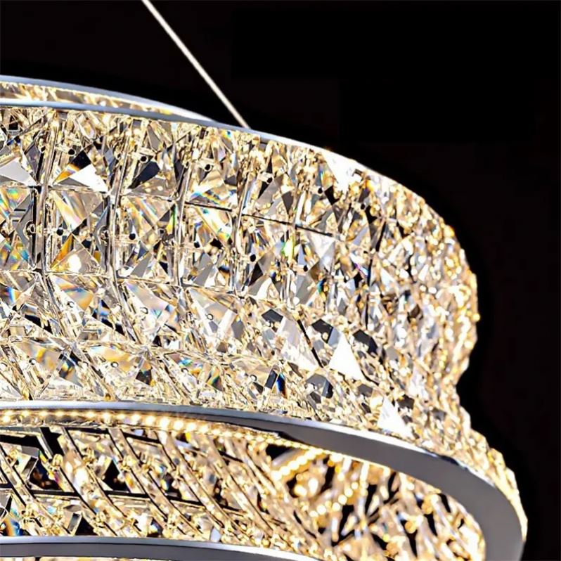 Lustra LED cu Telecomanda, LLC160/500CH, Cristal si Metal, 120W, 1 Cerc, Dimabila, Inaltime Reglabila, Lumina Rece/Calda/Neutra, Iluminat Luxos