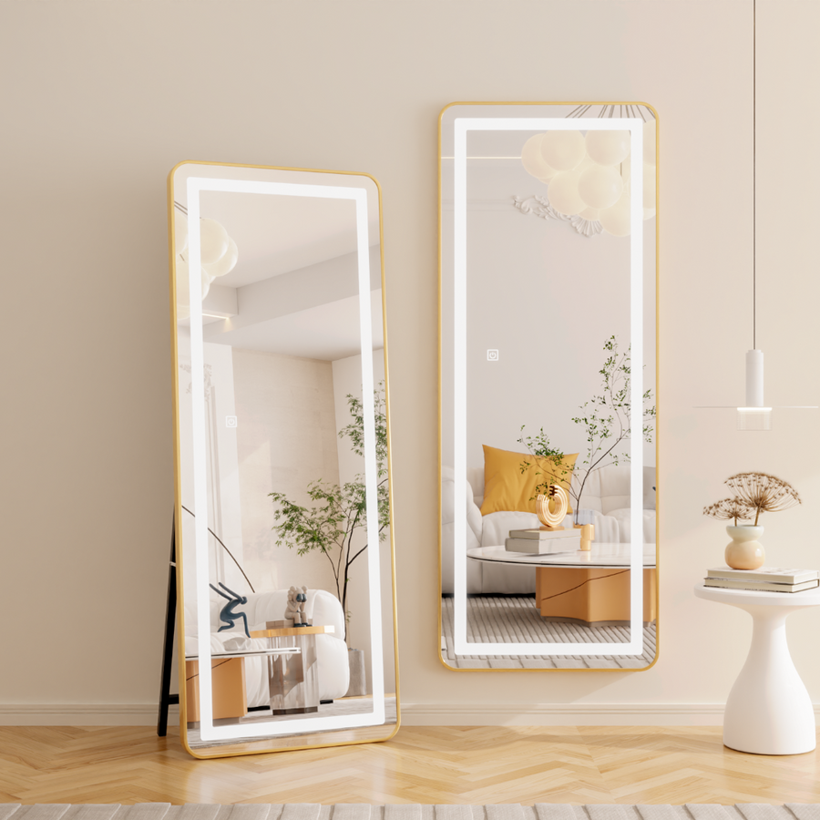 Oglinda LED Rectangulara, Rama Aurie, 50x160cm, Dimabila, Lumina Rece/Calda/Neutra, Dressing Couture