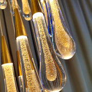 Candelabru Cristal LED Suspendat, 60W Iustinian, Diametru 60cm, Inaltime Reglabila, Auriu, Metal si Cristal