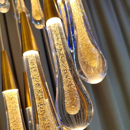 Candelabru Cristal LED Suspendat, 60W Iustinian, Diametru 60cm, Inaltime Reglabila, Auriu, Metal si Cristal