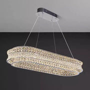 Lustra LED cu Telecomanda, LLC160/750X350CH, Cristal si Metal, 160W, Dimabila, Inaltime Reglabila, Lumina Rece/Calda/Neutra, Iluminat Luxos