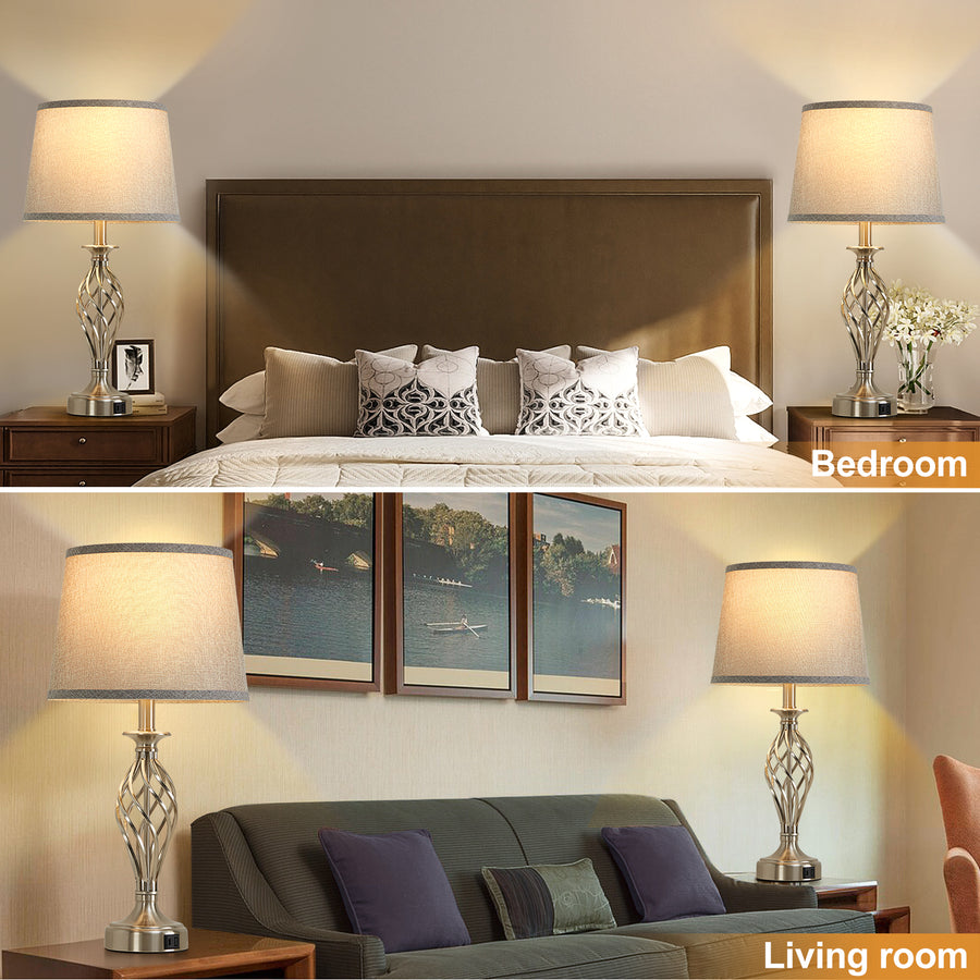 Veioza VZ212WH, 1x E27, Metal si Textil, Alb si Auriu