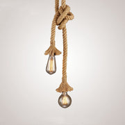 Lustra Vintage CORDA, 2xE27, Rustic, Sfoara si Metal, 2x100cm, Suport Negru