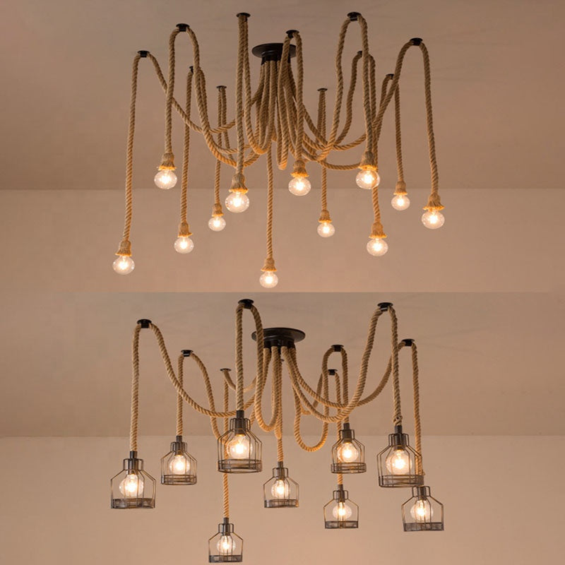 Lustra Vintage LV121/10BK, 10xE27, Rustic, Sfoara si Metal, 2x100cm, Suport Negru