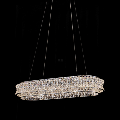 Lustra LED cu Telecomanda, LLC160/750X350CH, Cristal si Metal, 160W, Dimabila, Inaltime Reglabila, Lumina Rece/Calda/Neutra, Iluminat Luxos