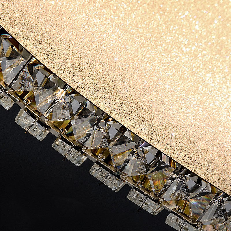 Lustra LED cu telecomanda si cristal LLC152/500CH 42W, 49cm, Cerc, lumina Rece/Calda/Neutra, Dimabila, Auriu