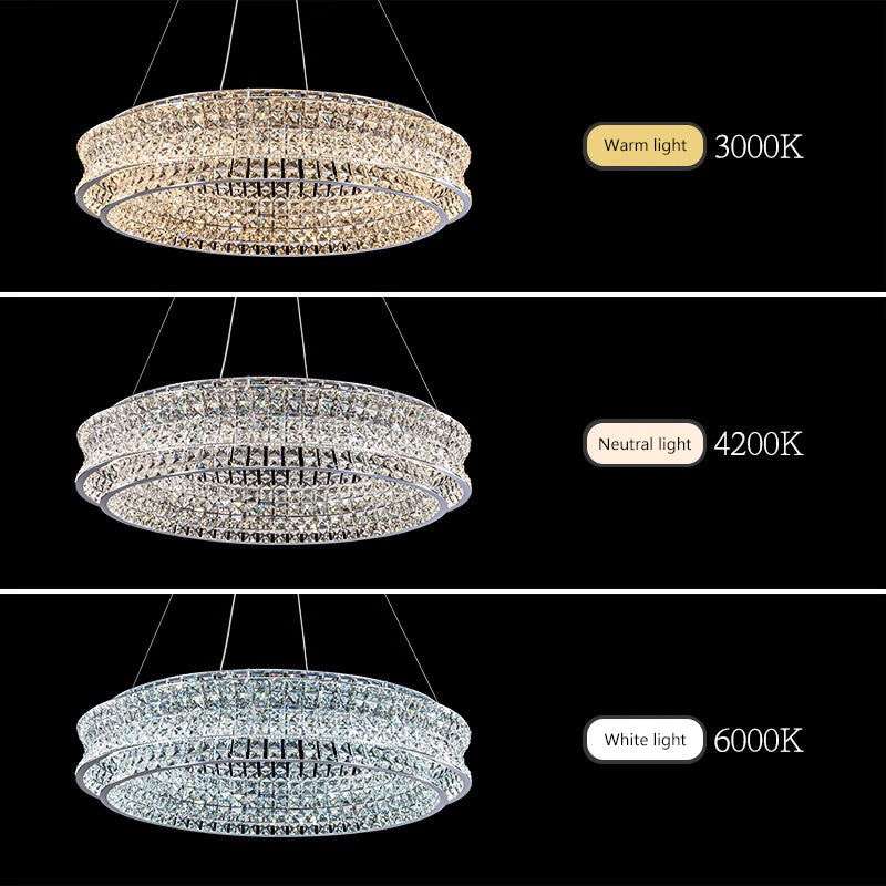 Lustra LED cu Telecomanda, LLC160/500CH, Cristal si Metal, 120W, 1 Cerc, Dimabila, Inaltime Reglabila, Lumina Rece/Calda/Neutra, Iluminat Luxos