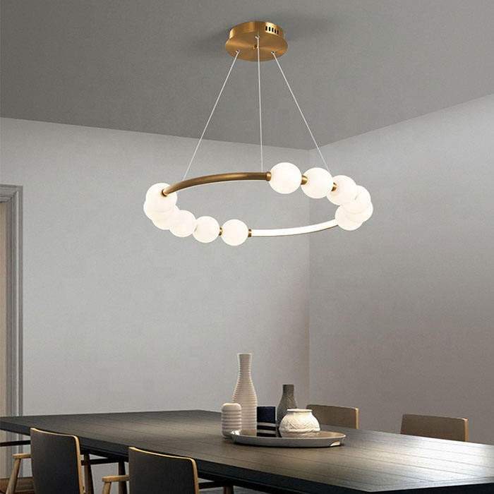 Lustră Suspendată LED Acril Nova 57W cu Telecomandă, Dimabilă, 3000K/4000K/6000K, Auriu, Metal și Acril