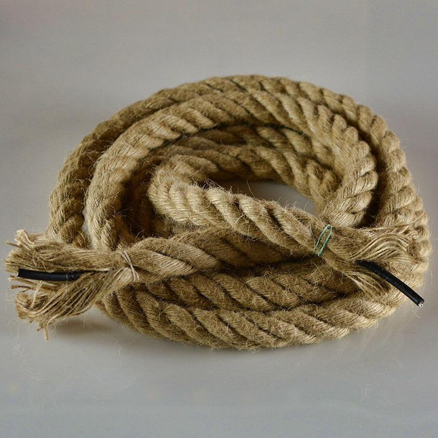 Lustra Vintage CORDA, 2xE27, Rustic, Sfoara si Metal, 2x100cm, Suport Negru