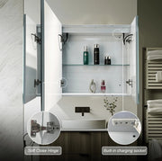 Oglinda LED cu Dulap AXEN 100x70 cm Alb – Banda Verticala si Senzor Touch