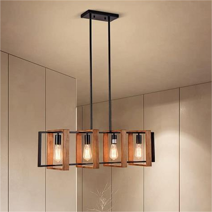 Lustra Vintage LV560/4BK, 4XE27, Rustic Barn, Lemn si Metal, 85cm, Negru