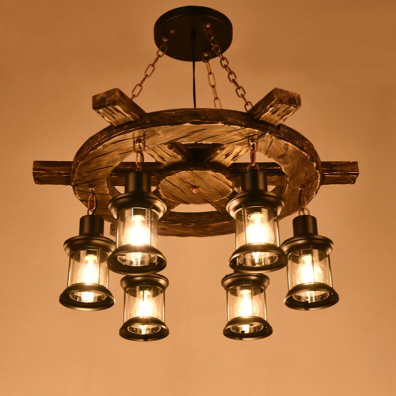 Lustra Vintage LV592/6BK, 6xE27, Rustic Barn, Sfoara si Metal, 70cm, Negru