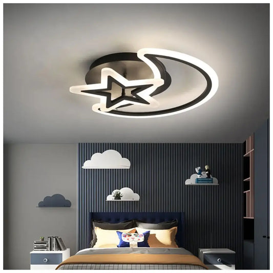 Lustra LED cu telecomanda LUNA SI STEA 45W, 2 Elemente, lumina Rece/Calda/Neutra, Dimabila, Negru