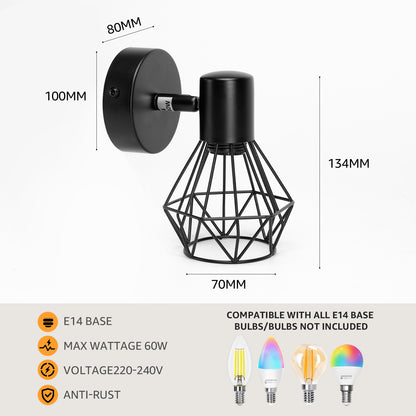 Lustra cu Abajur, GRACIE, LC365/1BK, Diamant, 1XE14, Negru, Metal