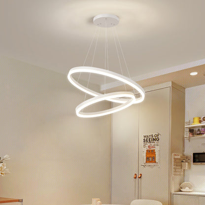 Lustra LED suspendata cu telecomanda CASIANA 41W, 2 Cercuri, lumina Rece/Calda/Neutra, Dimabila, Alb, Inaltime Reglabila