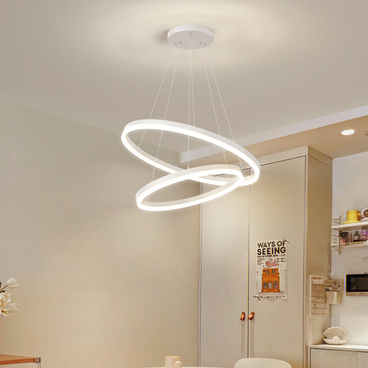 Lustra LED suspendata cu telecomanda CASIANA 41W, 2 Cercuri, lumina Rece/Calda/Neutra, Dimabila, Alb, Inaltime Reglabila