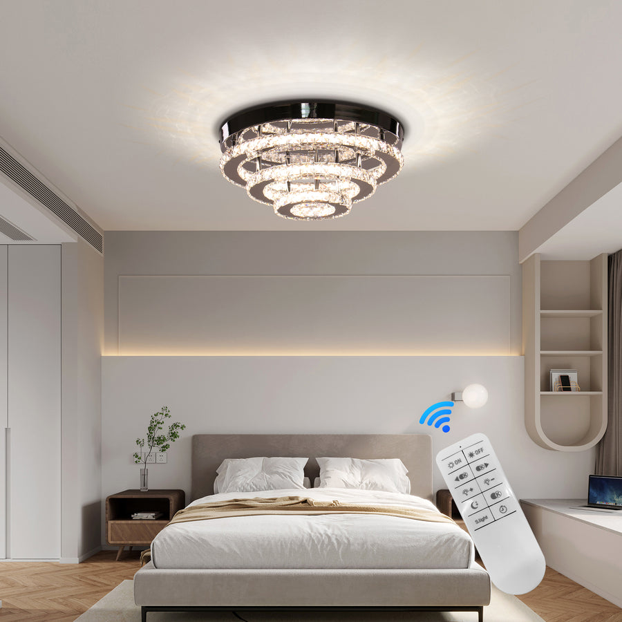 Lustra LED Cristal LLC151/500CH, 64W, 3 Elemente, lumina Rece/Calda/Neutra, Dimabila, Crom Lucios