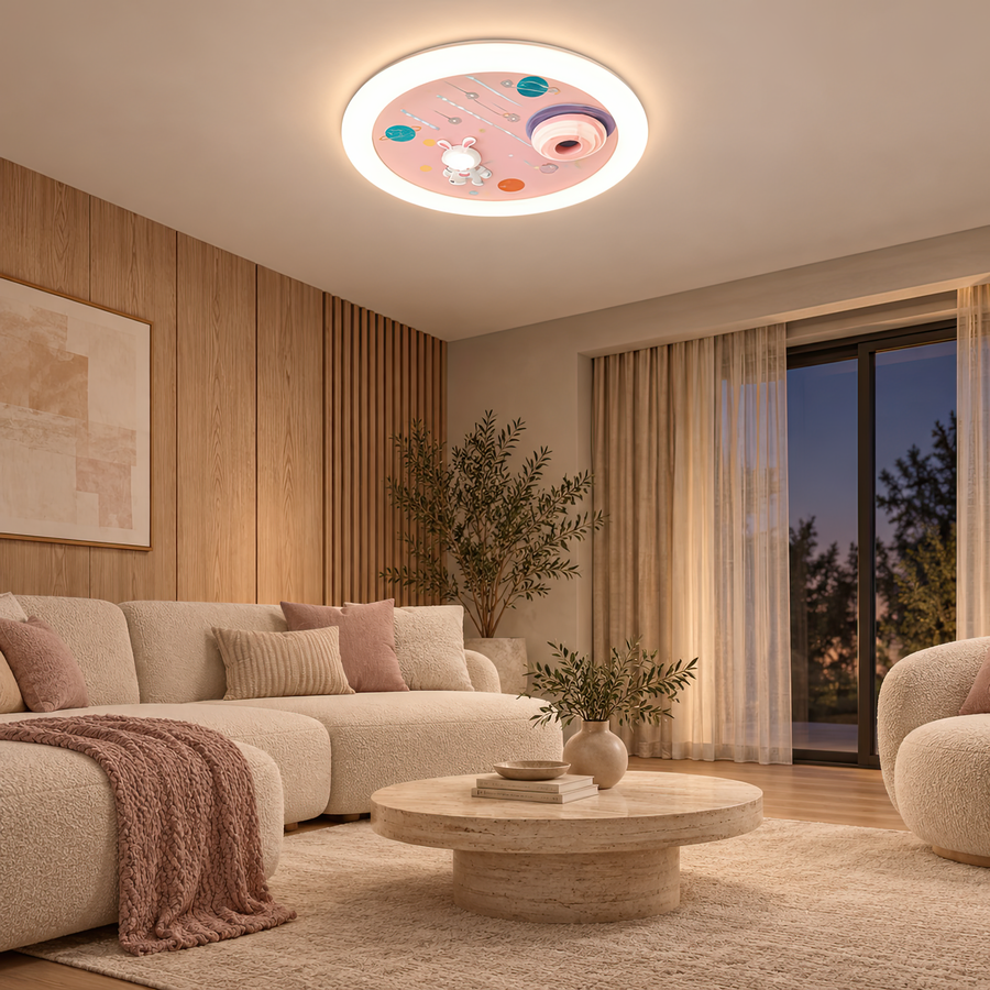 Lustra LED CONSTELATION cu telecomanda 63W, Diametru 50cm, lumina Rece/Calda/Neutra, Roz