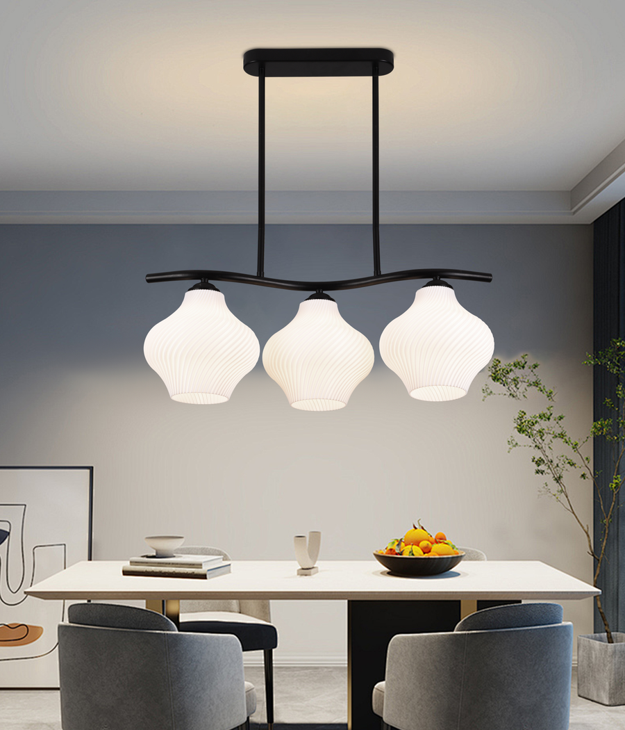 Lustra Suspendata LM521/3BK, 3XE27, 59x20x25, Negru, Alb, Metal, Plexiglas