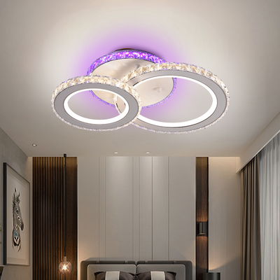 Lustra LED cu telecomanda si cristal NOVA ROTONDA RGB 42W, 2 Cercuri, lumina Rece/Calda/Neutra, Dimabila, Alb
