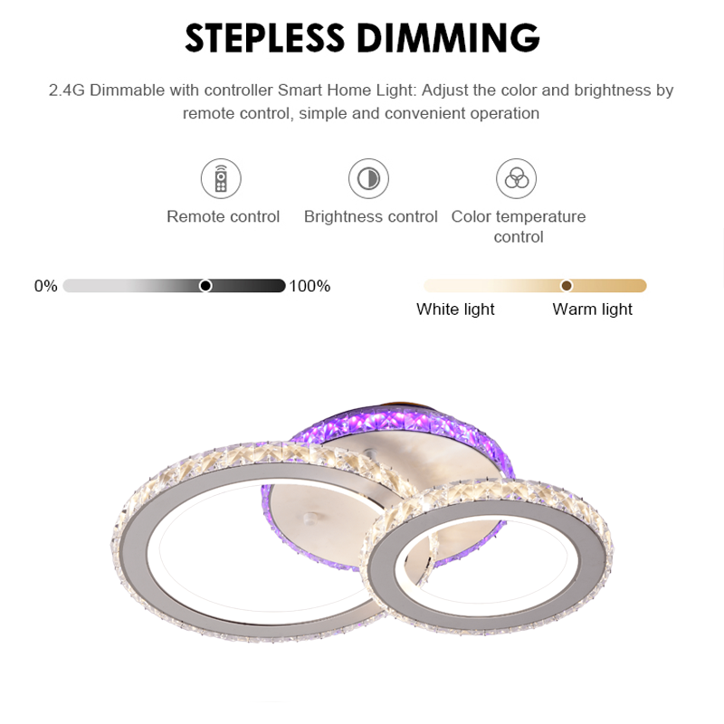 Lustra LED cu telecomanda si cristal NOVA ROTONDA RGB 43W, 2 Cercuri, lumina Rece/Calda/Neutra, Dimabila, Alb