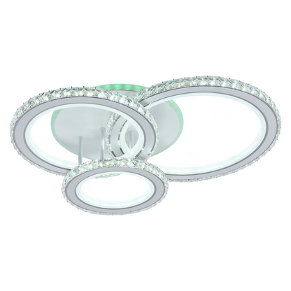 Lustra LED cu telecomanda si cristal NOVA ROTONDA RGB 75W, 3 Cercuri, lumina Rece/Calda/Neutra, Dimabila, Alb