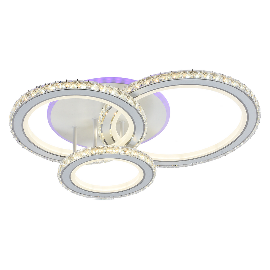 Lustra LED cu telecomanda si cristal NOVA ROTONDA RGB 75W, 3 Cercuri, lumina Rece/Calda/Neutra, Dimabila, Alb