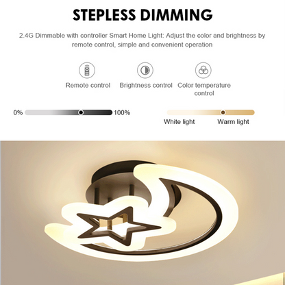 Lustra LED cu telecomanda LUNA SI STEA 45W, 2 Elemente, lumina Rece/Calda/Neutra, Dimabila, Negru