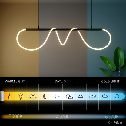 Lustra LED DIVINO cu Tub Silicon Flexibil – 62W, Lumina Reglabila, Negru Mat