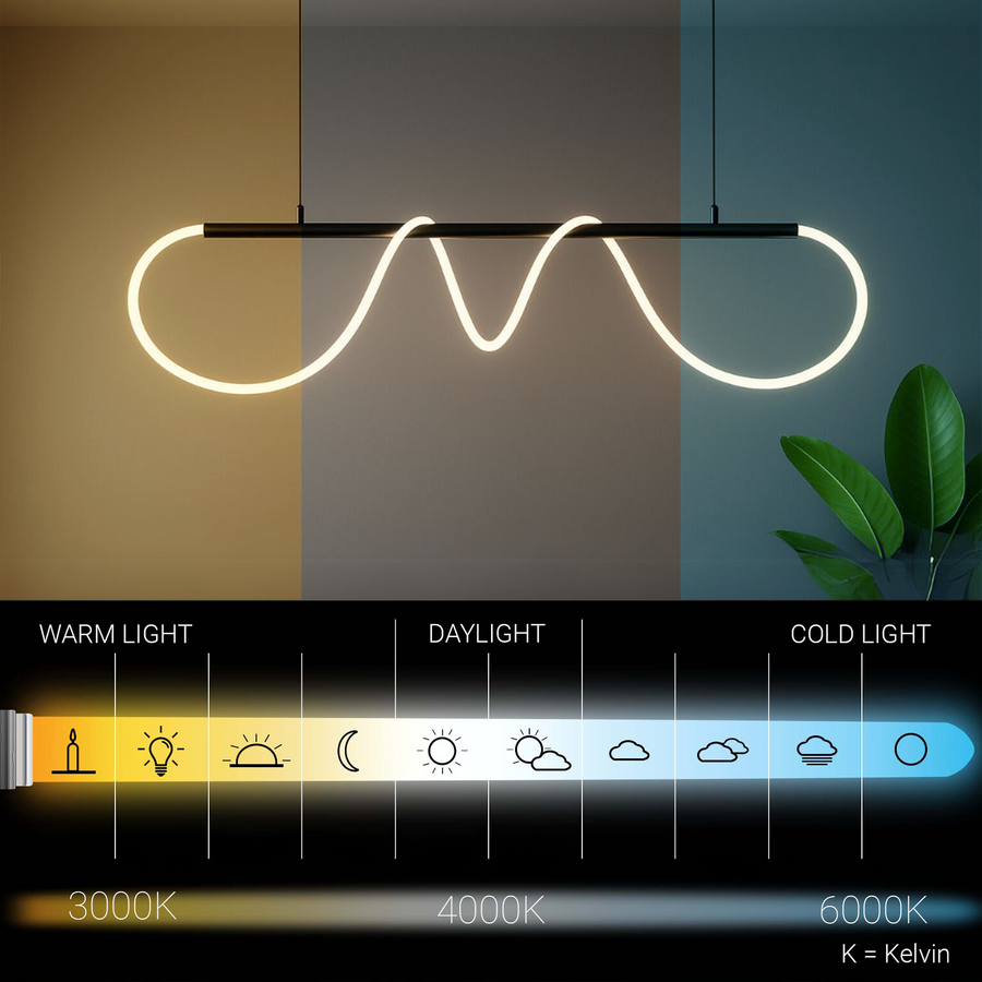 Lustra LED DIVINO cu Tub Silicon Flexibil – 62W, Lumina Reglabila, Negru Mat