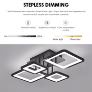 Lustra LED cu telecomanda ELLA 85W, 4 Patrate, lumina Rece/Calda/Neutra, Dimabila, Negru